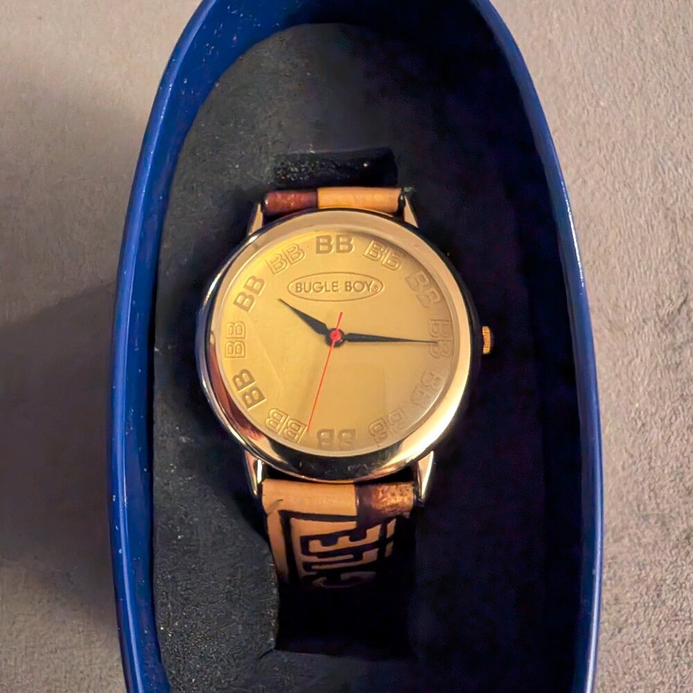 Brand New - Men Bugle Boy Watch w/Gold Face & Branded Strap